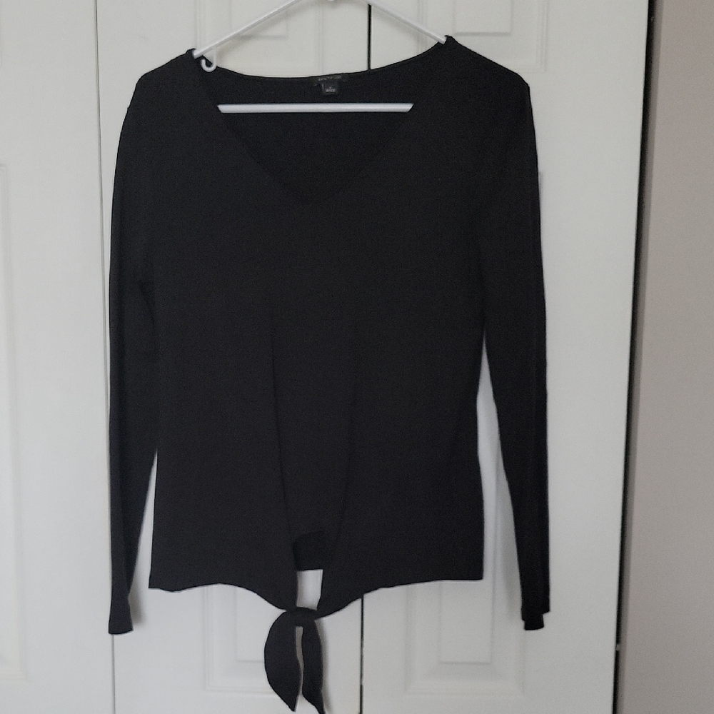 Ann Taylor Black Long Sleeve Tie-Front Top